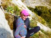 Georgia perched on our steep descent (Garibaldi Tramp 2019)