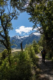 Katie walking to Siberia Hut (Gillespie Pass Tramp Nov 2021)