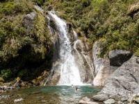 Swimming in the waterfall (Gillespie Pass Tramp Nov 2021)