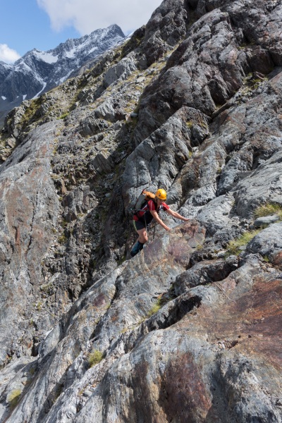 Clare climbing rock (Hopkins Valley Tramp Jan 2015)