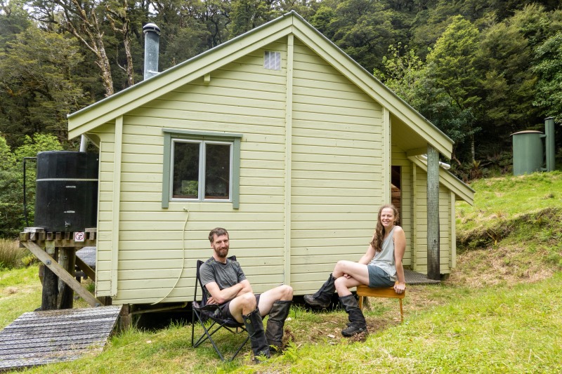 Rachel and Craig modelling their gaitors (Adventures with Craichel Jan 2022)