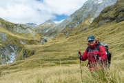 Katie and Jeremy walking down the valley from Rees Saddle (Tramping Rees Rees Dec 2021)
