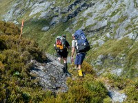 Katie and Jeremy following the route (Tramping Rees Rees Dec 2021)