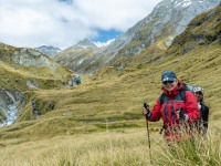 Katie and Jeremy walking down the valley from Rees Saddle (Tramping Rees Rees Dec 2021)