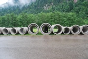 Frauke in one of many pipes (Tramping Schrecksee, Germany)