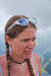 Frauke with cross in glasses (Tramping Schrecksee, Germany)