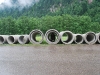 Frauke in one of many pipes (Tramping Schrecksee, Germany)