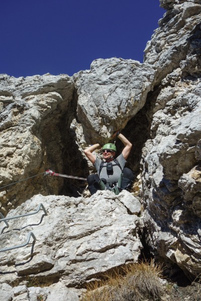 Cris holding up a rock (Brenta Dolomites 2016)