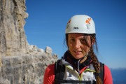 Leonie and rocks behind (Brenta Dolomites)