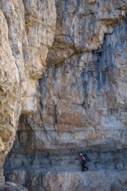 Leonie edging along the pathway (Brenta Dolomites)