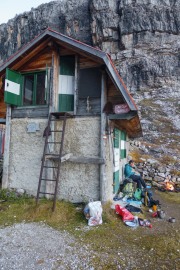 Leonie resting at the biv (Brenta Dolomites 2016)