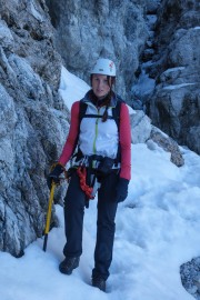 Leonie with her ice axe (Brenta Dolomites)