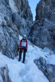 Leonie with ice axe in hand (Brenta Dolomites)