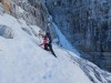 Leonie crossing a tricky bit (Brenta Dolomites)