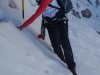 Leonie edging across the snow (Brenta Dolomites)