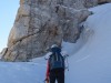 Leonie nearing the ladders (Brenta Dolomites)