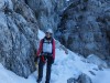 Leonie with ice axe in hand (Brenta Dolomites)