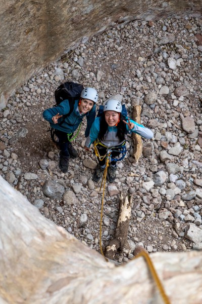 Juls and Mei ready for the crux (Via Ferrata Canal de las Damas Nov 2025)