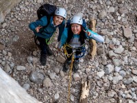 Juls and Mei ready for the crux (Via Ferrata Canal de las Damas Nov 2025)