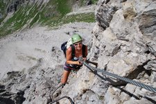 Frauke on ladder (Mindelheimer Klettersteig, Austria) resize