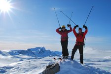 Em and Chris with poles (Ski touring Glomfjord, Norway) resize
