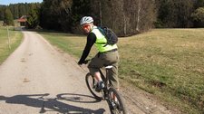 Cris on his bike (riding towards Freiburg) resize