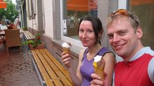 Leonie, and Cris with ice cream (Cycle touring Schwarzwald) resize