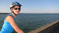 Leonie beside lake (Cycle touring Bodensee) resize