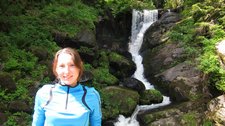 Leonie in front of lame waterfall (Cycle touring Schwarzwald) resize