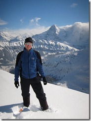 Cris and the Eiger 1 (Ski tour Schwalmere Feb 2013)