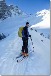 Cris on his skis (Ski touring Lindauer Hütte)