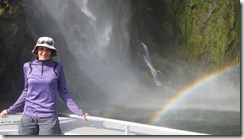 Leonie and two rainbows (Milford Sound)