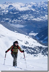 Leonie climbing (Ski touring Lindauer Hütte)