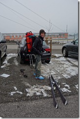 Leonie getting ready to set off (Ski touring Lindauer Hütte)