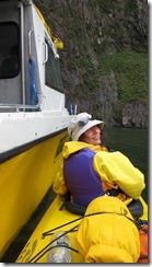 Leonie in our kayak (Milford Sound)
