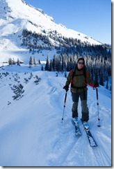 Leonie on her skis (Ski touring Lindauer Hütte)