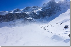 Leonie skiing through the powder blizzard (Ski touring Lindauer Hütte)