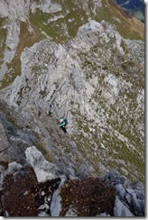 Leonie climbing below (Karhorn Klettersteig)