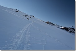 Leonie going up (Ski touring Potsdamer Hütte)