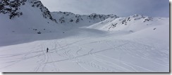 Leonie heading upwards (Ski touring Potsdamer Hütte)