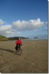 Riding along the beach (Cycle Touring Catlins)