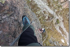 Leonie climbing the last section (Gargellen Klettersteig)
