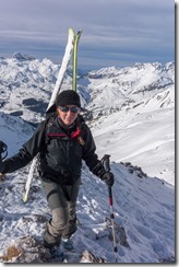 Leonie carrying skis (Ski touring near Wösterspitze)