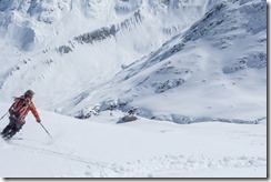 Elmar skis towards the hut (Ski touring Martin Busch Huette)