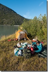Leonie and tent (Cycle Touring Norway 2016)