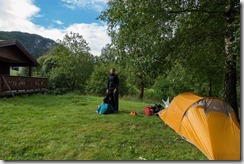 Leonie and tent (Cycle Touring Norway 2016)