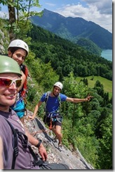 Cris, Sam and Sebas on a multi-pitch route (Salzkammergut Adventures)