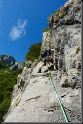 Johannes leading a pitch (Climbing in Arco)