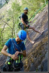 Alec and Pattrick finishing off their climb (Canyoning Italy 2019)