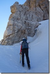 Leonie nearing the ladders (Brenta Dolomites)